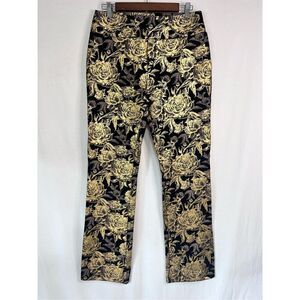 Soft Surroundings Gold floral pull on pants,  straight leg shimmer size small